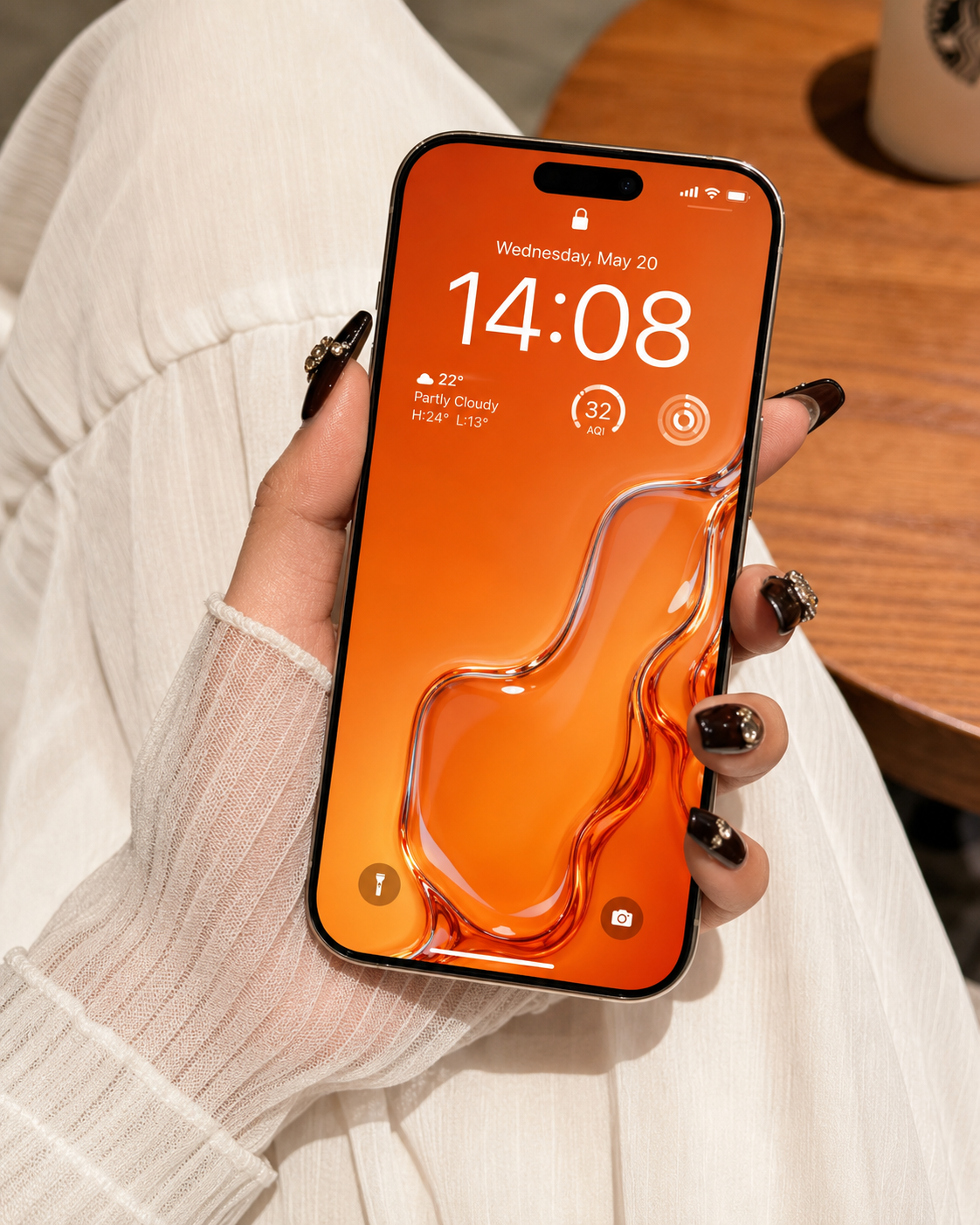 Customer photo — liquid glass wallpaper on phone